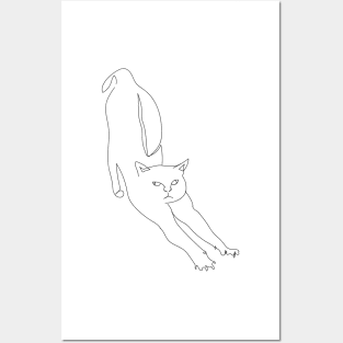 Lineart cat stretching Posters and Art